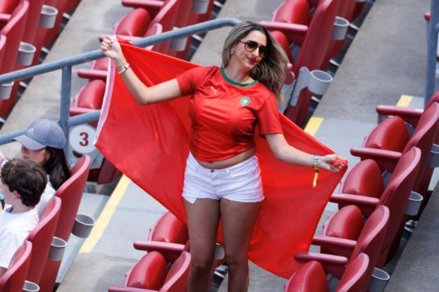 A Morocco fan poses before the start of a Quarter-final FIFA World Cup, WM, Weltmeisterschaft, Fussball match between France and Morocco at Boston Stadium in Foxborough on Thursday, July 9, 2026.  BOS20260709304 CJxGUNTHER