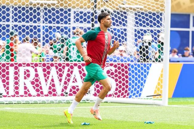 RECORD DATE NOT STATED FIFA World Cup, WM, Weltmeisterschaft, Fussball 2026 - Quarterfinals - France v Morocco Achraf Hakimi player of Morocco during the warm-up before the FIFA World Cup quarterfinal match between France and Morocco, at Boston Stadium, in Foxborough, United States, on Thursday, July 09, 2026.(Foto: William Volcov Brazil Photo Press IMAGO) Sports Foxborough MA United States Copyright: xWILLIAMxVOLCOVx