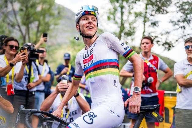 Slovenian Tadej Pogacar of UAE Team Emirates XRG celebrates after winning stage 6 of the 2026 Tour de France cycling race, a stage of 186 km from Pau to Gavarnie-Gedre, on Thursday 09 July 2026. The 113th edition of the Tour de France starts on Saturday 4 July in Barcelona, Spain, and will finish in Paris, France on the 26th of July. JASPERxJACOBS  x180800339x