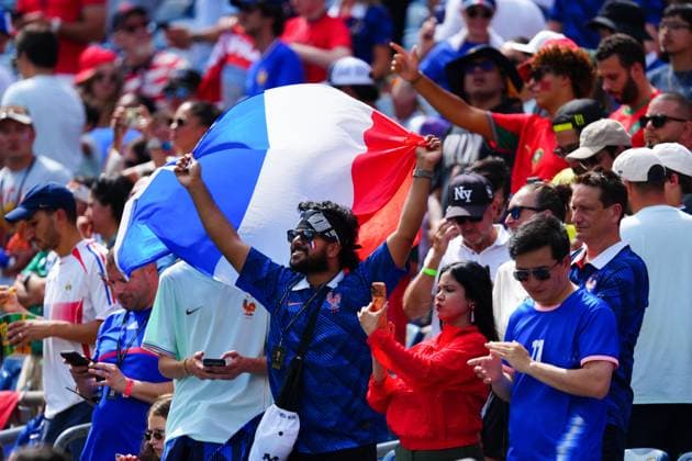 France fans in the stands France v Morocco, 2026 FIFA World Cup, WM, Weltmeisterschaft, Fussball Quarter-final, Football, Boston Stadium, Foxborough, Massachusetts, USA - - 09 Jul 2026Foxborough Boston Stadium Massachusetts (MA) United States of America  Copyright: xJavierxGarcia Shutterstockx 16984925s