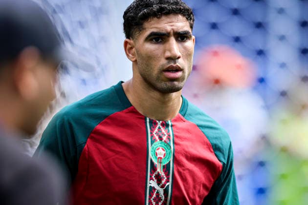 FOOTBALL : France vs Maroc Coupe du Monde de la FIFA 2026. Boston Stadium (Gillette Stadium), Foxborough, Massachusetts, Etats-Unis. 09 07 2026. Ã chauffement d avant-match des joueurs de Maroc Achraf Hakimi 2  Copyright: xx