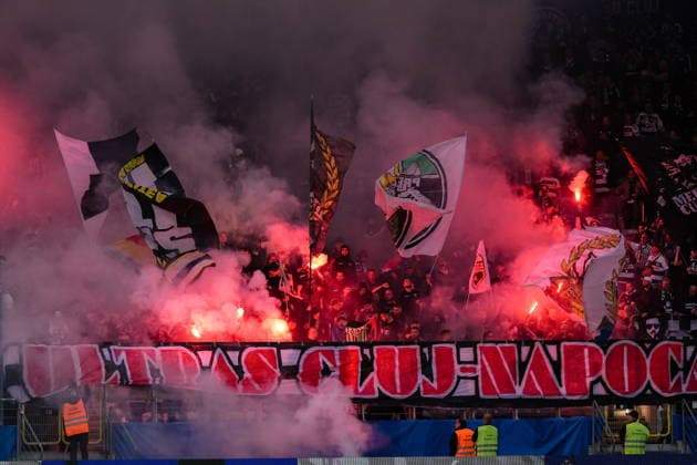 Lublin 09.07.2026. Football UEFA Europa League Qualifiers match, first qualifying round 1st leg, between FC Dynamo Kyiv and FC Universitatea Cluj in Lublin, Poland --- Mecz Ligi Europy UEFA - 1 runda kwalifikacji pomiedzy Dynamo Kijow a Universitatea Cluj w Lublinie, Polska. Persons Shown : kibice, oprawa fans, tifo Fot. Kazimierz Kozuch Arena Akcji NEWSPIX.PL --- newspix.pl POLAND OUT! 