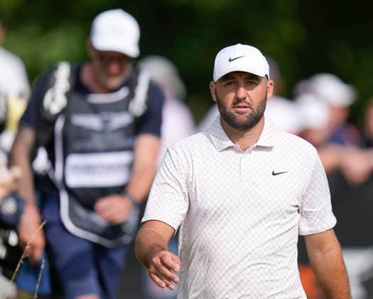 NORTH BERWICK, SCOTLAND - JULY 9: Scottie Scheffler walks from the fourteenth tee during Round 1 of the Genesis Scottish Open at the Renaissance Club, North Berwick on July 9, 2026 in North Berwick, Scotland Genesis Scottish Open Round 1