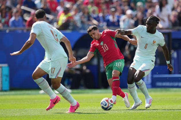 France v Morocco: Quarter Final - FIFA World Cup, WM, Weltmeisterschaft, Fussball 2026 Brahim Diaz of Morocco and Manu Kone of France compete for the ball during the FIFA World Cup 2026 Quarter Final match between France and Morocco at Boston Stadium on July 9, 2026 in Foxborough, Massachusetts. Foxborough MA United States  Copyright: xJosexBretonx originalFilename:bretonhernandez-francevm260709_nppix.jpg