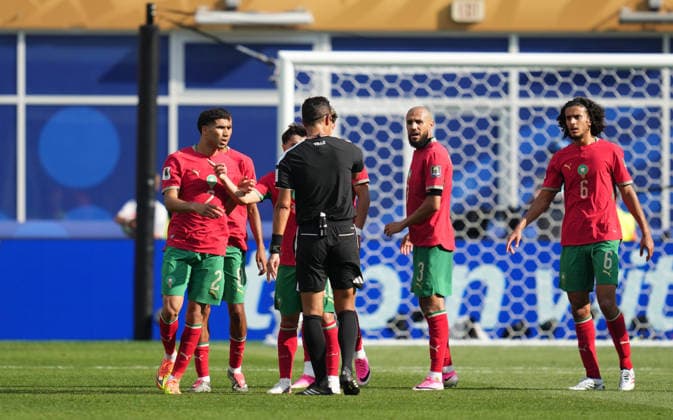 Facundo Tello (Argentina) and Achraf Hakimi (Morocco) scores and celebrates his teams first goal during France and Morocco, Quarter final FIFA World Cup, WM, Weltmeisterschaft, Fussball 2026, Boston Stadium, Boston, USA on July 9, 2026. Thor Wegner DeFodi Images. (Photo by DeFodi Images) - *** Facundo Tello of Argentina and Achraf Hakimi of Morocco score and celebrate their team s first goal during the quarterfinal match between France and Morocco at the 2026 FIFA World Cup at Boston Stadium in Boston, USA, on July 9, 2026. Photo by Thor Wegner, DeFodi Images