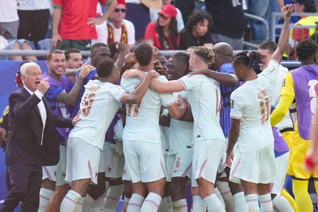 July 9, 2026, Foxborough, Massachusetts, United States: Ousmane Dembele of France celebrates after scoring his team s second goal with teammates during the FIFA World Cup, WM, Weltmeisterschaft, Fussball 2026 Quarter Final match between France and Morocco at Boston Stadium on July 9, 2026 in Foxborough, Massachusetts. France V Morocco: Quarter Final - FIFA World Cup 2026  - ZUMAa181 20260709_zaa_a181_064 Copyright: xJosexBretonx
