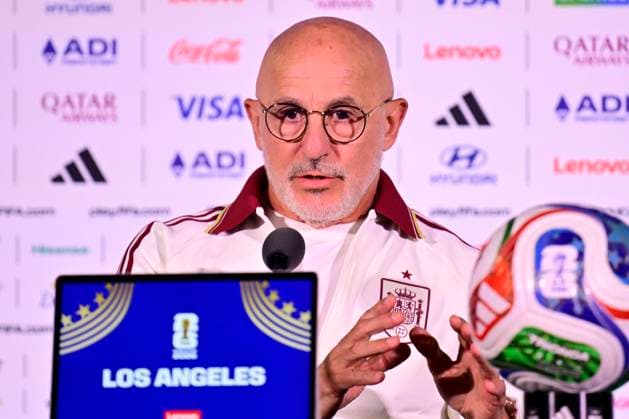 Belgian national football team - FIFA World Cup, WM, Weltmeisterschaft, Fussball 2026 - media activities 09 07 2026 LOS ANGELES, UNITED STATES OF AMERICA - JULY 09 : De La Fuente Luis head coach of Spain talking to the press during a press conference, PK, Pressekonferenz prior to Spain vs Belgium match at the SoFi - stadium during the FIFA World Cup 2026 on July 9, 2026 in Los Angeles, United States of America, 09 07 2026 Los Angeles United States of America  Copyright: xJanxDexMeuleneirx