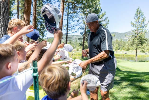 STATELINE, NV - JULY 09: Charles Barkley signs autographs during the preview round of the American Century Championship on July 9, 2026 at Edgewood Tahoe Golf Course in Stateline, NV. (Photo by Matthew Huang Icon Sportswire) GOLF: JUL 09 American Century Championship EDITORIAL USE ONLY Icon260709103
