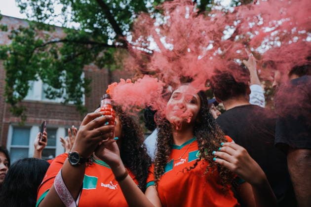 Morocco community celebrates despite defeat against France Morocco fans carry smoke flares after the team™s defeat against France, in New York, New York, USA, 09 July 2026. New York New York UNITED STATES  Copyright: xOLGAxFEDOROVAx