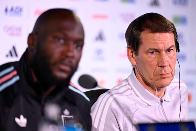 Belgian national football team - FIFA World Cup, WM, Weltmeisterschaft, Fussball 2026 - media activities 09 07 2026 LOS ANGELES, UNITED STATES OF AMERICA - JULY 09 : Lukaku Romelu forward of Belgium and Garcia Rudi head coach of Belgium talking to the press during a press conference, PK, Pressekonferenz of the Belgian national football team at the So-Fi Stadium during the FIFA World Cup 2026 on July 9, 2026 in Los Angeles, United States of America, 09 07 2026 Los Angeles United States of America  Copyright: xNicoxVereeckenx