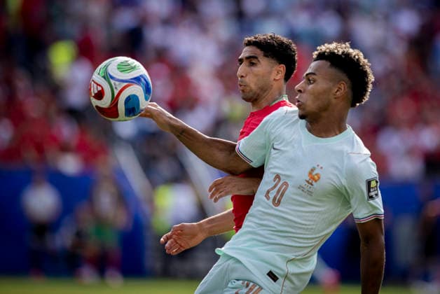 Boston, USA 09th Jul 2026. Desire Doue (FRA) Achraf Hakimi (MAR) France - Morocco World Cup Frankreich - Marokko 09.07.2026 *** Boston, USA, July 9, 2026 Desire Doue FRA Achraf Hakimi MAR France Morocco World Cup France Morocco July 9, 2026