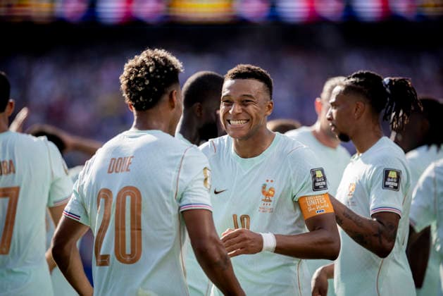 Boston, USA 09th Jul 2026. Goal celebration Kylian Mbappe (FRA) Desire Doue (FRA) France - Morocco World Cup Frankreich - Marokko 09.07.2026 *** Boston, USA, July 9, 2026 Goal celebration Kylian Mbappé FRA Desire Doue FRA France Morocco World Cup France Morocco July 9, 2026