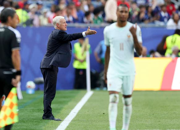 (260710) -- BOSTON, July 10, 2026 -- Didier Deschamps, head coach of France, instructs during the quarter final match between France and Morocco at the 2026 FIFA World Cup, WM, Weltmeisterschaft, Fussball at Boston Stadium in Boston, the United States, July 9, 2026. ) (SP)U.S.-BOSTON-FOOTBALL-FIFA WORLD CUP-QUARTER FINAL-FRA VS MAR XuxZijian 