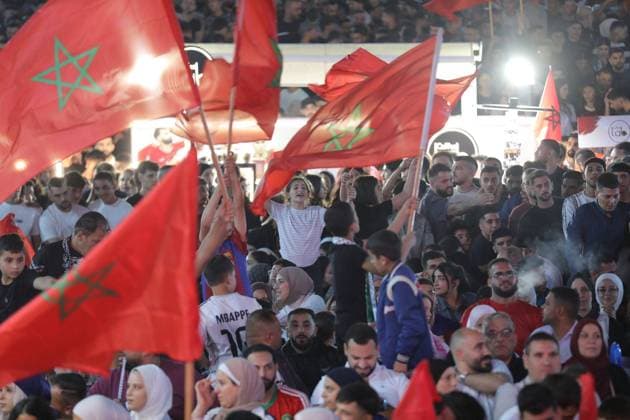 Football, 2026 FIFA World Cup, France v Morocco, people in the West Bank watch the match
