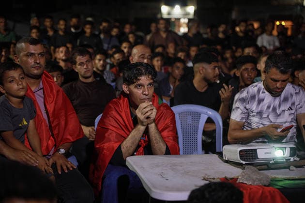 People gather in Gaza to watch FIFA 2026 World Cup quarter-final match People gather in Gaza to watch FIFA 2026 World Cup quarter-final match GAZA CITY, GAZA, PALESTINE - JULY 9: Football fans gather to watch the FIFA 2026 World Cup quarter-final match between France and Morocco on a screen set up in Gaza City, Gaza, Palestine on July 9, 2026. Abdalhkem Abu Riash Anadolu Gaza City Gaza. Editorial use only. Please get in touch for any other usage.  Copyright: x2026xAnadoluxAbdalhkemxAbuxRiashx Gaza City Gaza. Editorial use only. Please get in touch for any other usage.  Copyright: xIMAGO AnadoluxAgencyxIMAGO AbdalhkemxAbuxRiashx