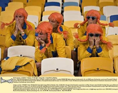 Football, EURO 2012, Sweden fans dressed as Pippi Longstocking badly disappointed after elimination