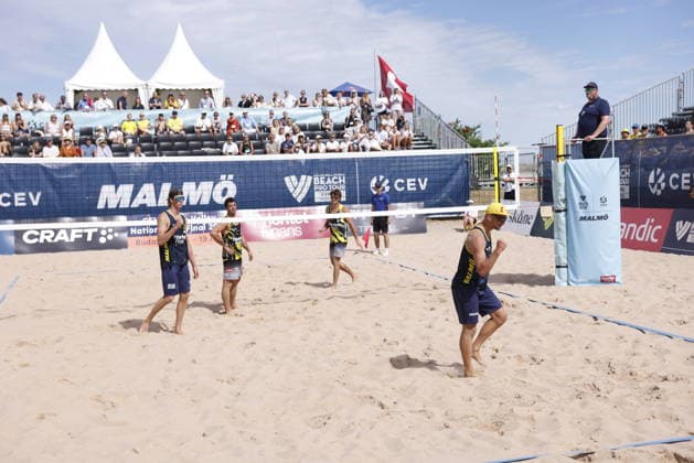 MALMÖ, SVERIGE 20260710 Sveriges lag Jacob Hölting Nilsson och Alfred Mjörnheim vann sin första match mot Öterrikes Philipp Sponer och Maximilia Trummer under volleybollturneringen Beach Pro Tour Futures pa Ribersborgsstranden i Malmö. MALMÖ SVERIGE x10600x *** MALMÖ, SWEDEN 20260710 The Swedish team of Jacob Hölting Nilsson and Alfred Mjörnheim won their first match against Öterrike’s Philipp Sponer and Maximilia Trummer during the Beach Pro Tour Futures volleyball tournament at Ribersborg Beach in Malmö MALMÖ SWEDEN x10600x  Copyright: xAndreasxHillergren TTx BEACHVOLLEYBOLLTURNERING INLEDS I MALMÖ