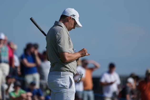 RECORD DATE NOT STATED 10th July 2026; The Renaissance Club, North Berwick, East Lothian, Scotland: Genesis Scottish Open Golf, Day Two; Matt Fitzpatrick marks his scorecard AlecxBrown