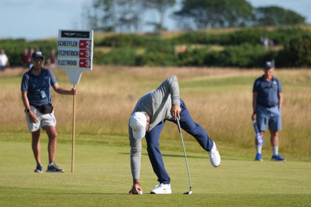 RECORD DATE NOT STATED 10th July 2026; The Renaissance Club, North Berwick, East Lothian, Scotland: Genesis Scottish Open Golf, Day Two; Scottie Scheffler places his ball on the fairway after his and Matt Fitzpatrick ball land close to each other on the 10th hole during the second round of the Genesis Scottish Open AlecxBrown