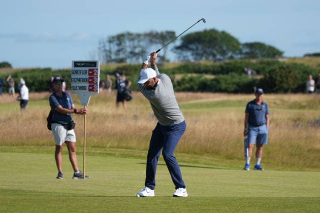 RECORD DATE NOT STATED 10th July 2026; The Renaissance Club, North Berwick, East Lothian, Scotland: Genesis Scottish Open Golf, Day Two; Scottie Scheffler plays his second shot from the fairway on the 10th hole during the second round of the Genesis Scottish Open AlecxBrown