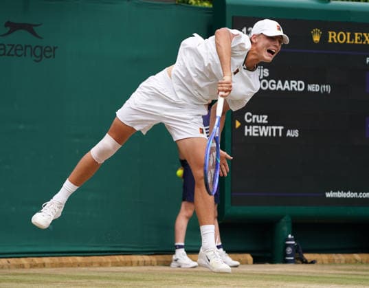 Tennis - 2026 Wimbledon Championships - Day Eleven (Week Two) - All England Lawn Tennis & Croquet Club, London - Friday 10th July 2026 Boys singles : Cruz Hewitt (AUS) v Thijs Boogaard (NED Cruz Hewitt (AUS) COLORSPORT ANDREW COWIE 