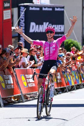 CYCLING - Tour of Austria 2026 SANKT JOHANN,AUSTRIA,10.JUL.26 - CYCLING - Tour of Austria, stage 3, Lienz - Sankt Johann im Pongau. Image shows the rejoicing of Neilson Powless (USA EF Education EasyPost).  GEPAxpictures xDavidxGeieregger