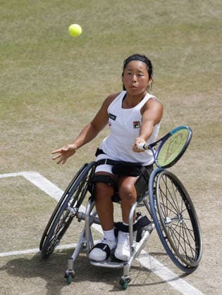 Tennis: Wimbledon championships Yui Kamiji of Japan plays against Wang Ziying of China in the women s wheelchair singles semifinals at the Wimbledon tennis tournament in London on July 10, 2026.  A14AA0005622511P