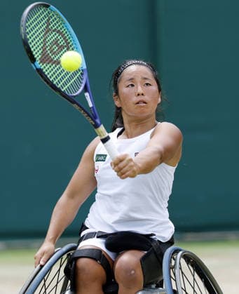 Tennis: Wimbledon championships Yui Kamiji of Japan plays against Wang Ziying of China in the women s wheelchair singles semifinals at the Wimbledon tennis tournament in London on July 10, 2026.  A14AA0005622513P