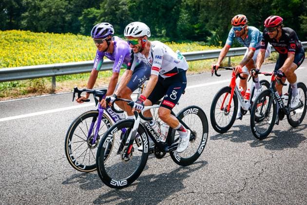 British Adam Yates of UAE Team Emirates XRG pictured in action during stage 7 of the 2026 Tour de France cycling race, 175km from Hagetmau to Bordeaux, on Friday 10 July 2026. The 113th edition of the Tour de France starts on Saturday 4 July in Barcelona, Spain, and will finish in Paris, France on the 26th of July. POOLxLUCAxBETTINI  x180876780x