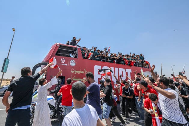 Egypt national football team welcomed back home after 2026 FIFA World Cup, WM, Weltmeisterschaft, Fussball elimination EL-ALAMEIN, EGYPT - JULY 10: Fans gather to welcome members of the Egypt National Football Team upon their arrival at El-Alamein Airport after being eliminated by Argentina from the 2026 FIFA World Cup, in El-Alamein, Egypt, on July 10, 2026. Mohamed Elshahed Anadolu El-Alamein Egypt. Editorial use only. Please get in touch for any other usage.  Copyright: x2026xAnadoluxMohamedxElshahedx