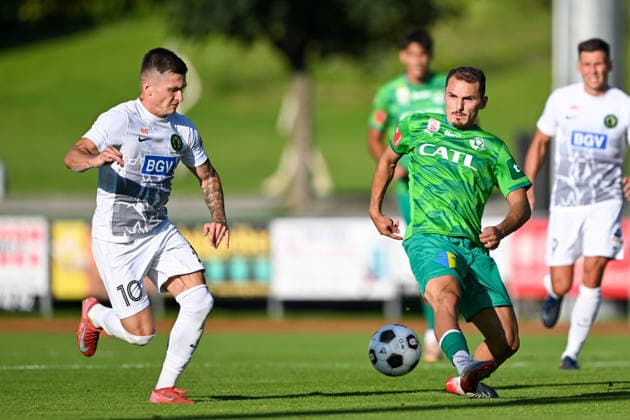 SOCCER - Wattens vs Zhytomyr, test match SCHWAZ,AUSTRIA,10.JUL.26 - SOCCER - ADMIRAL Bundesliga, Premier League, WSG Tirol vs FC Polissya Zhytomyr, test match. Image shows Vladyslav Veleten (Zhytomyr) and Murat Satin (Wattens).  GEPAxpictures xDanielxSchoenherr