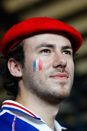 July 9, 2026; Foxborough, Massachusetts, USA; A French supporter poses for a photo ahead of a quarterfinal match of the FIFA World Cup, WM, Weltmeisterschaft, Fussball 2026 between France and Morocco at Boston Stadium. (c) CSM - ZUMAc04_ 20260709_zma_c04_052 Copyright: xBurtxGranofskyx