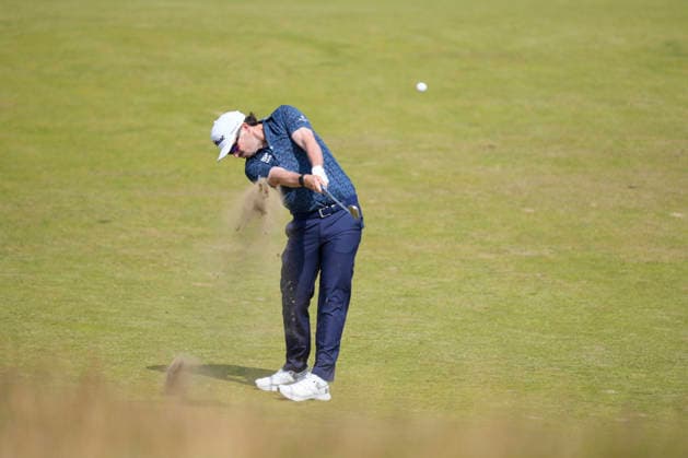 NORTH BERWICK, SCOTLAND - JULY 10: Ewen Ferguson plays from the eighth fairway during Round 2 of the Genesis Scottish Open at the Renaissance Club, North Berwick on July 10, 2026 in North Berwick, Scotland Genesis Scottish Open Round 2