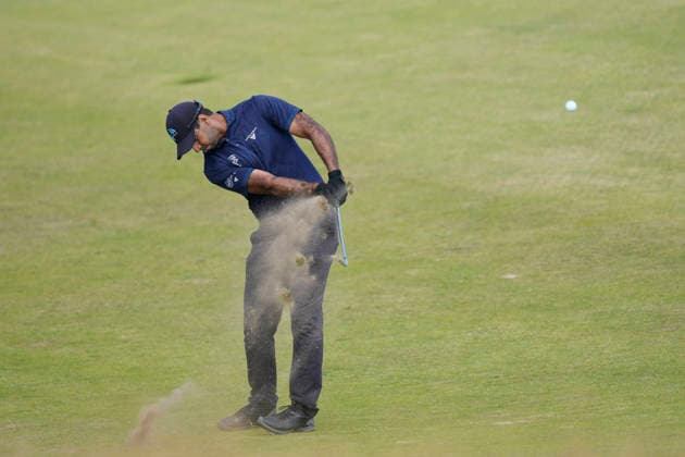 NORTH BERWICK, SCOTLAND - JULY 10: Aaron Rai plays from the eighth fairway during Round 2 of the Genesis Scottish Open at the Renaissance Club, North Berwick on July 10, 2026 in North Berwick, Scotland Genesis Scottish Open Round 2