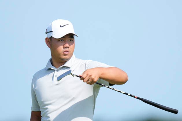 NORTH BERWICK, SCOTLAND - JULY 10: Tom Kim gestures on the 14th green during Round 2 of the Genesis Scottish Open at the Renaissance Club, North Berwick on July 10, 2026 in North Berwick, Scotland Genesis Scottish Open Round 2