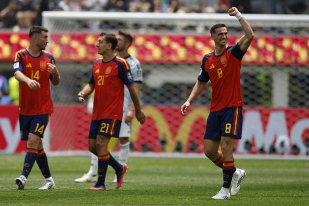 FIFA World Cup, WM, Weltmeisterschaft, Fussball 2026 quarterfinals - Spain vs Belgium Fabian Ruiz of Spain celebrates after scoring the 1-0 goal during the FIFA World Cup 2026 quarterfinals match Spain against Belgium, in Los Angeles, USA, 10 July 2026. INGLEWOOD United States  Copyright: xCHRISTOPHERxTORRESx