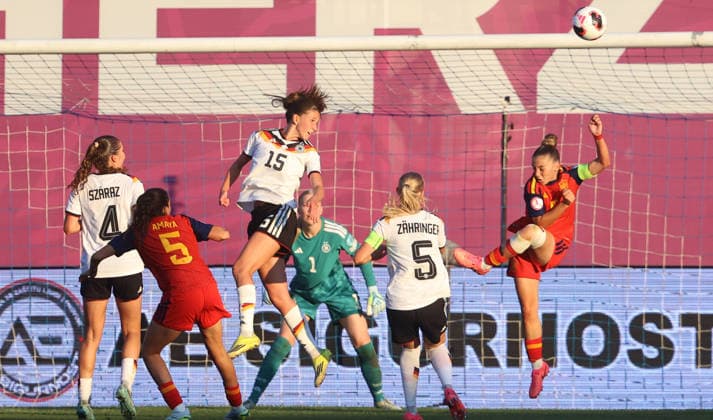 RECORD DATE NOT STATED 10.07.2026 Sarajevo(Bosnia-Herzegovina) Spain-Germany European U19 U-19 Under-19 women s football championship final Maj Schneider (3L) Germany,Dorado Irune(R) Spain :S.Sandic