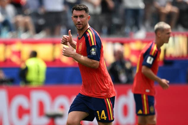 (260711) -- LOS ANGELES, July 11, 2026 -- Aymeric Laporte of Spain reacts during the quarter final match between Spain and Belgium at the 2026 FIFA World Cup, WM, Weltmeisterschaft, Fussball at Los Angeles Stadium in Los Angeles, the United States, July 10, 2026. ) (SP)U.S.-LOS ANGELES-FOOTBALL-FIFA WORLD CUP-QUARTER FINAL-ESP VS BEL WuxXiaoling 