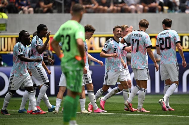 (260711) -- LOS ANGELES, July 11, 2026 -- Players of Belgium celebrate scoring during the quarter final match between Spain and Belgium at the 2026 FIFA World Cup, WM, Weltmeisterschaft, Fussball at Los Angeles Stadium in Los Angeles, the United States, July 10, 2026. ) (SP)U.S.-LOS ANGELES-FOOTBALL-FIFA WORLD CUP-QUARTER FINAL-ESP VS BEL WuxXiaoling 