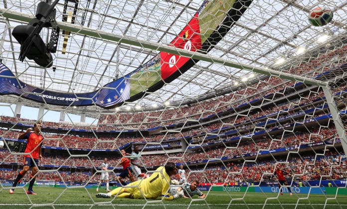 (260711) -- LOS ANGELES, July 11, 2026 -- Fabian Ruiz (3rd L) of Spain shoots to score during the quarter final match between Spain and Belgium at the 2026 FIFA World Cup, WM, Weltmeisterschaft, Fussball at Los Angeles Stadium in Los Angeles, the United States, July 10, 2026. ) (SP)U.S.-LOS ANGELES-FOOTBALL-FIFA WORLD CUP-QUARTER FINAL-ESP VS BEL BaixXuefei 