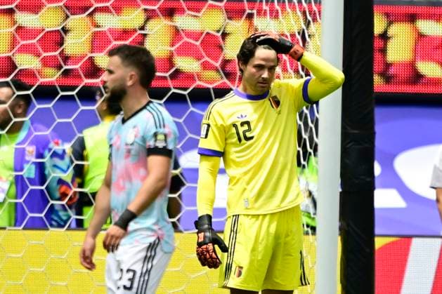 Spain vs Belgium - FIFA World Cup, WM, Weltmeisterschaft, Fussball 2026 LOS ANGELES, UNITED STATES OF AMERICA - JULY 10 : Lammens Senne goalkeeper of Belgium reacts after the goal of Merino Mikel midfielder of Spain pictured during the FIFA World Cup 2026 round of 8 match between Spain and Belgium at the SoFi stadium on July 10, 2026 in Los Angeles, United States of America, 10 07 2026 Los Angeles United States of America  Copyright: xJanxDexMeuleneirx