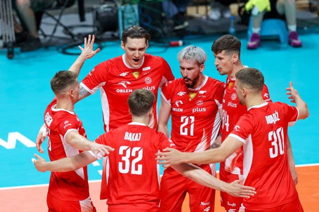 OLSZTYN 10.07.2026 TOWARZYSKI MECZ SIATKARZY: POLSKA - NIEMCY --- MENS VOLLEYBALL FRIENDLY MATCH IN OLSZTYN: POLAND - GERMANY KAMIL SEMENIUK BARTLOMIEJ LEMANSKI TOMASZ FORNAL SZYMON JAKIBISZAK MARCEL BAKAJ BARTLOMIEJ BOLADZ FOT. ANNA KLEPACZKO FOTOPYK NEWSPIX.PL --- newspix.pl POLAND OUT! 
