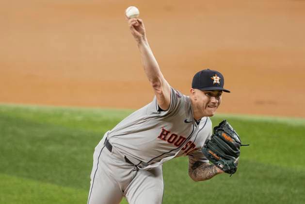 July 10, 2026, Arlington, Texas, USA: Houston Astros pitcher HUNTER BROWN (58) during a MLB, Baseball Herren, USA game between the Houston Astros and Texas Rangers at Globe Life Field. Rangers win 7-3. Arlington USA - ZUMAf180 20260710_zsp_f180_023 Copyright: xMarkxFannx