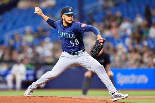 July 10, 2026, St. Petersburg, Florida, USA: Seattle Mariners pitcher Luis Castillo (58) delivers a pitch during an MLB, Baseball Herren, USA game against the Tampa Bay Rays on July 10, 2026 at Tropicana Field. The Rays beat the Mariners 7-2. St. Petersburg USA - ZUMAh180 20260710_zsp_h180_009 Copyright: xKimxHukarix