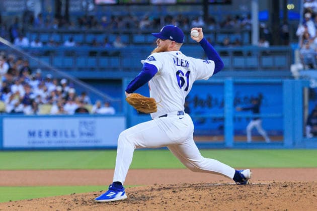 July 10, 2026, Los Angeles, California, USA: Relief pitcher, Will Klein 61 of the Los Angeles Dodgers during a regular season MLB, Baseball Herren, USA game against the Arizona Diamondbacks on Friday July 10, 2026 at Dodger Stadium in Los Angeles, California. Dodgers lose to Diamondbacks, 3-9. JAVIER ROJAS PI Los Angeles USA - ZUMAp124 20260710_zaa_p124_032 Copyright: xJavierxRojasx