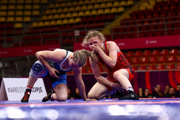 Ringen, U20 EM in Skopje U20 European Championships 72kg WW - Greta Tverskyte (LTU) df. Veronika Vilk (CRO) *** U20 European Championships, 72 kg Open Weight: Greta Tverskyte (LTU) def. Veronika Vilk (CRO) Copyright: xJakexKirkmanx xUnitedxWorldxWrestlingx Jake Kirkman United World Wrestling