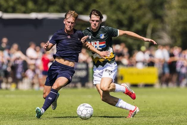 OISTERWIJK , 11-07-2026 , Sportpark Den Donk , season 2026 2027 , Dutch Eredivisie football , match between Willlem II and FC Eindhoven (friedly) , picture shows Willem II player Lasse Abildgaard , Eindhoven player Rens Boon Willem II - Eindhoven (friendly)  x204976151x Copyright: