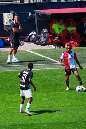 Friendly: Feyenoord Rotterdam v Club Brugge KV Rotterdam - coach Giovanni van Bronckhorst of Feyenoord, Givairo Read of Feyenoord during the second friendly in preperation of the 2026 2027. The match is set between Feyenoord Rotterdam and Club Brugge KV at De Kuip on 11 July 2026 in Rotterdam, The Netherlands. Copyright: xTomxBodex