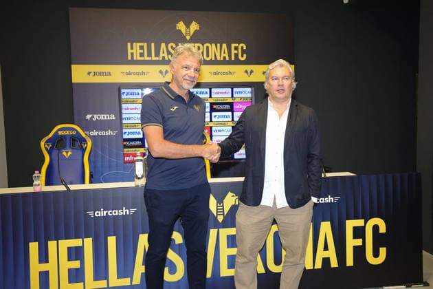 SOCCER - Other - Introduction of Marco Baroni, the new coach of Hellas Verona FC Photo by IPA ABACAPRESS.COM86593678 - Marco Baroni, the new head coach of Hellas Verona, and Sean Sogliano, Director of Football for Hellas Verona FC, during a press conference, PK, Pressekonferenz to introduce the new head coach of Hellas Verona at the Hellas Verona headquarters on July 11, 2026, in Verona, VR. Verona Italy  Copyright: xIPAxSport ABACAx
