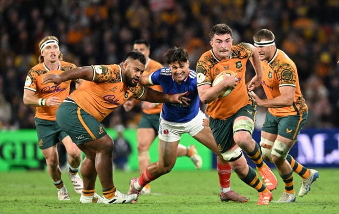 RUGBY AUSTRALIA FRANCE, Jeremy Williams (centre) of the Wallabies in action during the 2026 Nations Championship Rugby Test between Australia and France at Suncorp Stadium in Brisbane, Saturday, July 11, 2026. ( NO ARCHIVING, EDITORIAL USE ONLY BRISBANE QUEENSLAND Australia  Copyright: xDARRENxENGLANDx 20260711117521714517